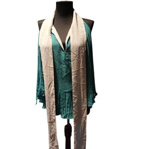 Elegant Teal Pleated Blouse with Scarf